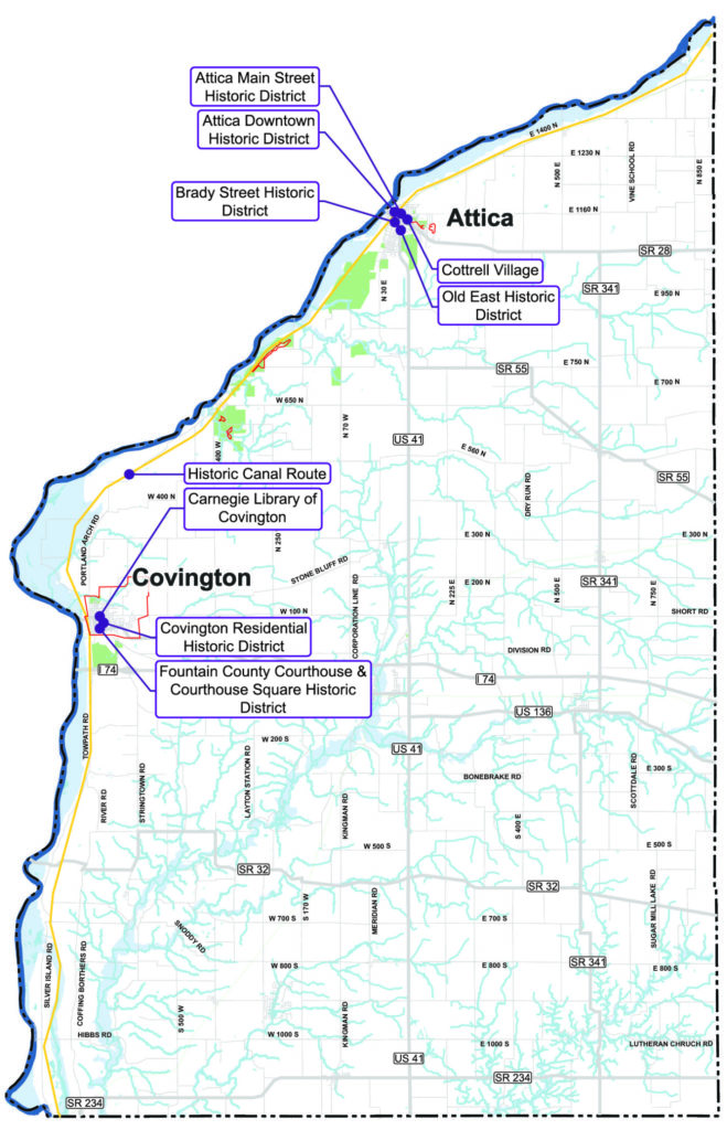 Map of Fountain County's Historical Markers